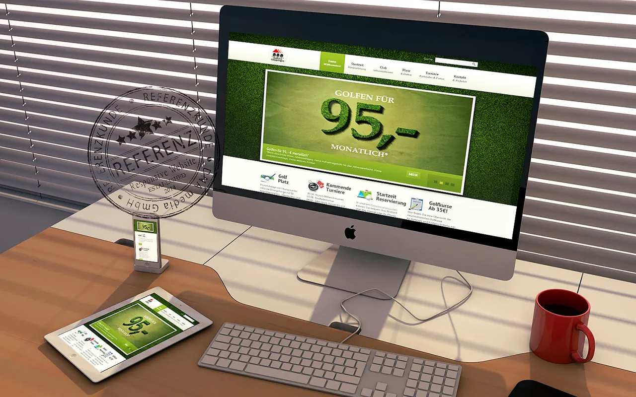 Responsive Golf-Portal auf iMac, Tablet und Smartphone